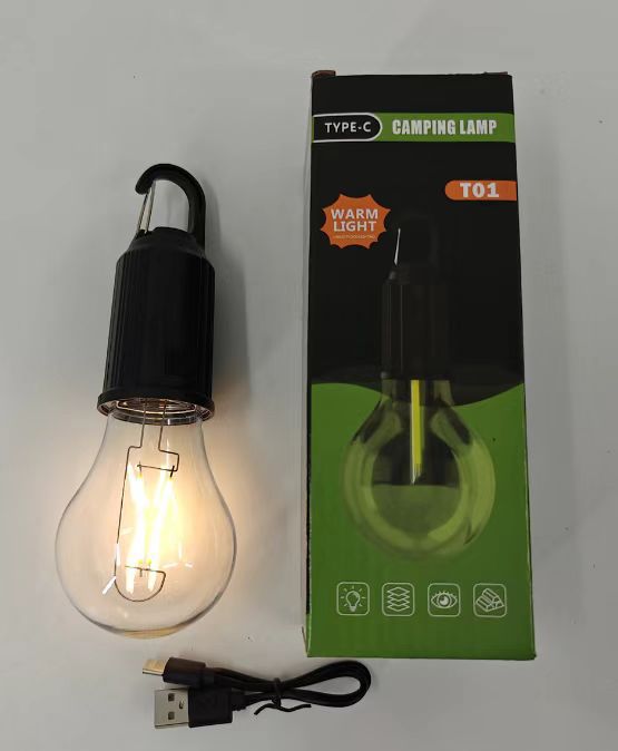 T01 Type-C Rechargeable LED Camping Bulb ? Portable Hanging Warm Light Tent Lamp