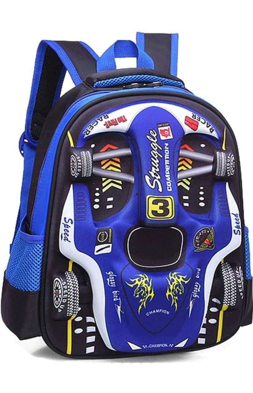 Kids Racing Car Nylon Backpack | Lightweight School Bag for Boys & Girls | Durable Travel & Casual Backpack