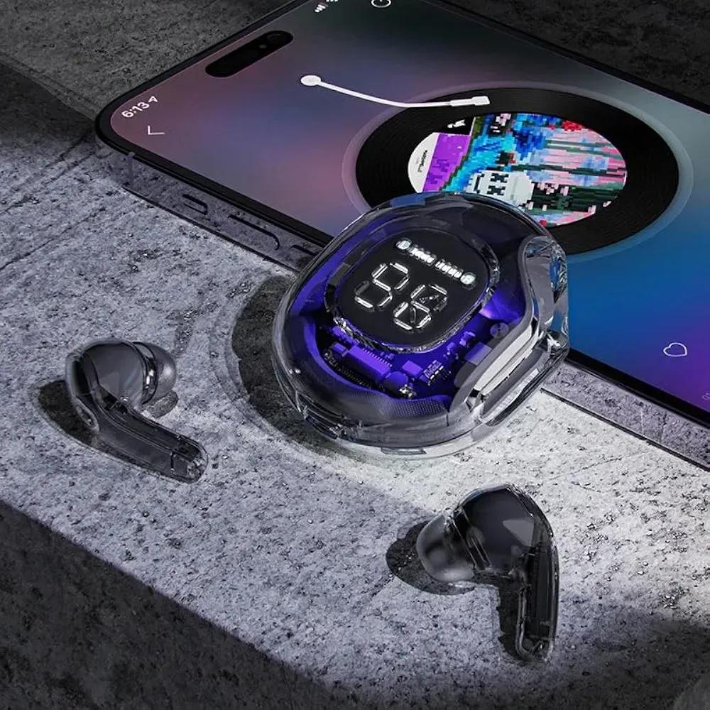 Wireless Earbuds Black with Fast Charging Case | Bluetooth Earbuds with Digital Battery Display