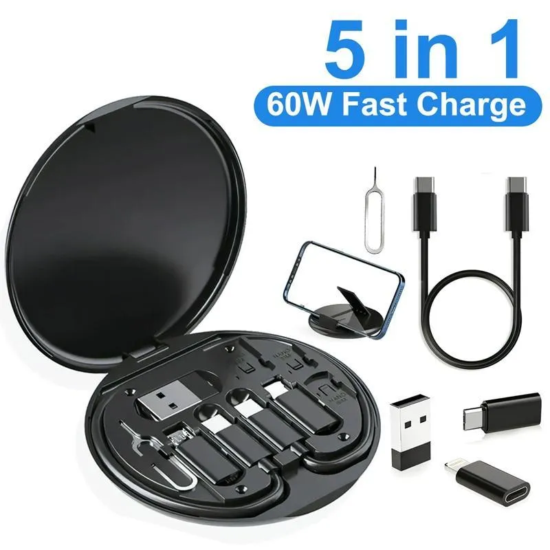 60W Fast Charging Cable Storage Box | Multi Charging Cable for iPhone & Android | Compact Travel Charging Kit