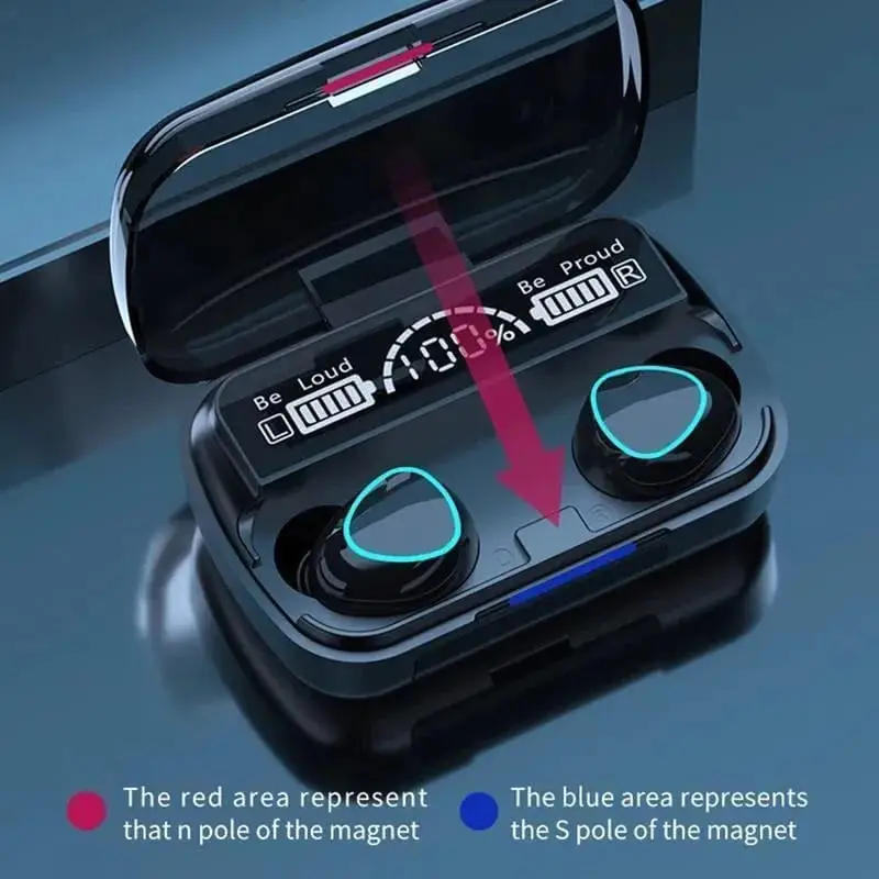 9D HiFi Sound Wireless Earbuds with 2000mAh Power Bank | LED Display Bluetooth Earbuds Black