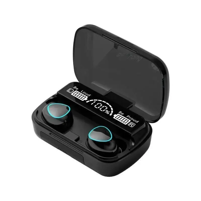 9D HiFi Sound Wireless Earbuds with 2000mAh Power Bank | LED Display Bluetooth Earbuds Black