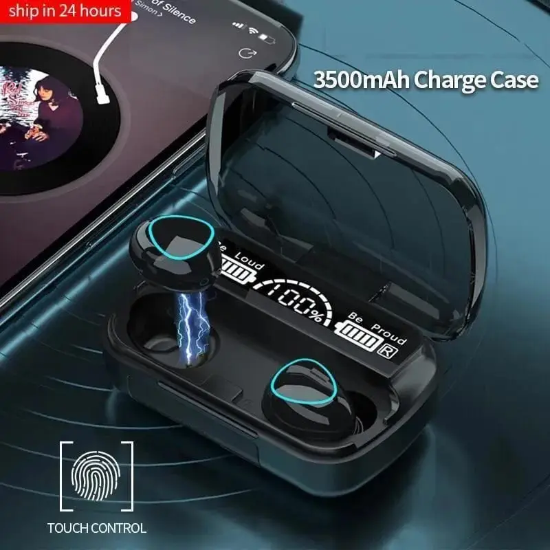 9D HiFi Sound Wireless Earbuds with 2000mAh Power Bank | LED Display Bluetooth Earbuds Black