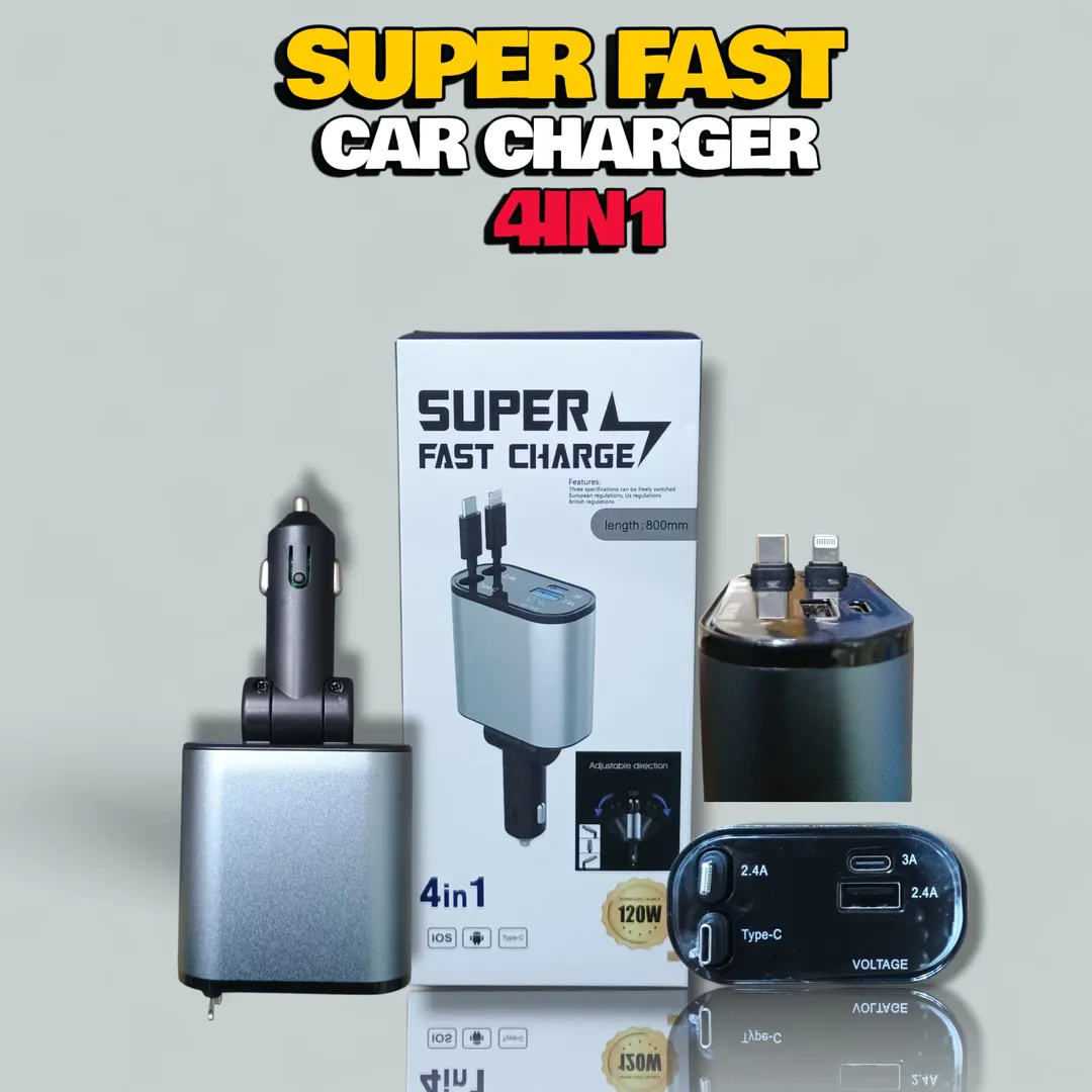 100W Fast Car Charging Adapter | Dual Retractable Type-C & Lightning Car Charger with Dual USB Ports
