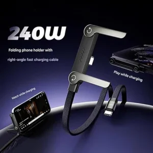 240W Fast Charging Foldable Phone Holder Data Cable – 2-in-1 Type-C Multi Charger Cord with Built-in Mobile Stand