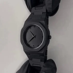 Black Minimalist Analog Wrist Aura Watch – Stainless Steel Strap | Butterfly Lock