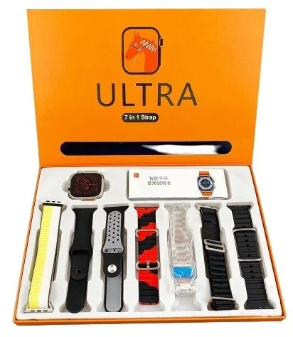 7-in-1 Ultra Smart Watch – Bluetooth Calling | 6 Silicone Straps + 1 Metal Strap | Fitness Tracker