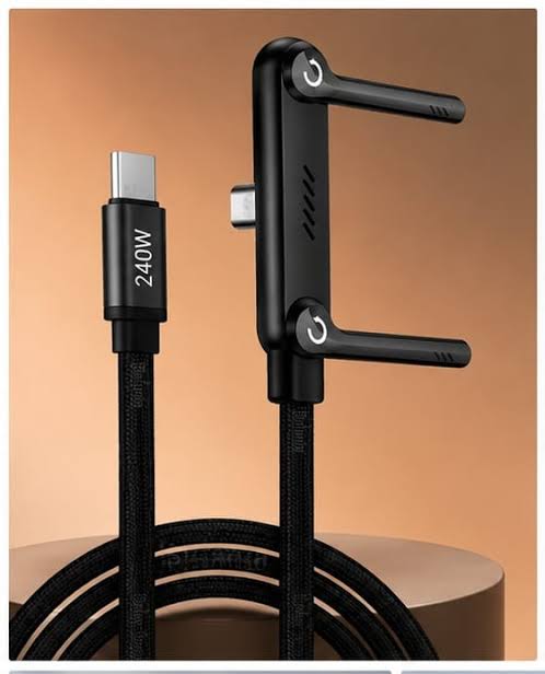 240W Fast Charging Foldable Phone Holder Data Cable – 2-in-1 Type-C Multi Charger Cord with Built-in Mobile Stand